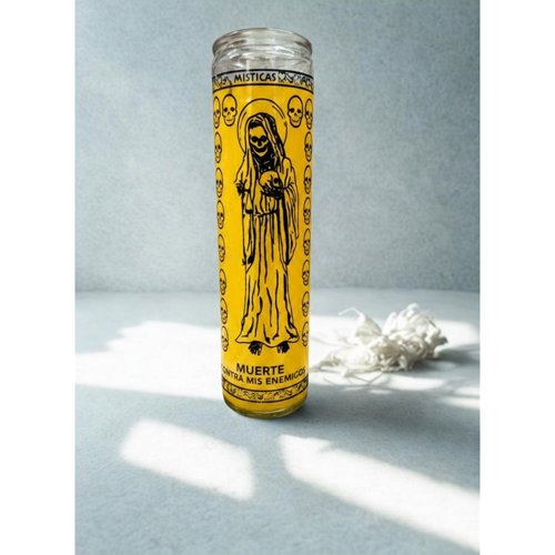 Veladora Parafina Santa Muerte Mistica Amarilla 1 Pza